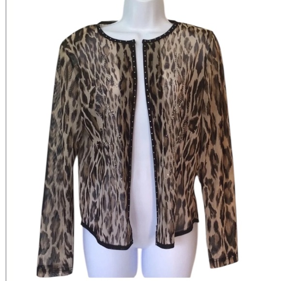 Damee Inc leopard sheer embellished jacket cardigan open Size S / M - Picture 6 of 6